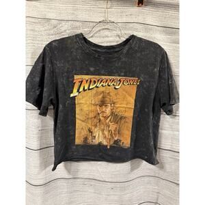 Women’s Indiana Jones Cropped Gray Mineral Wash T Shirt Tee Size Medium